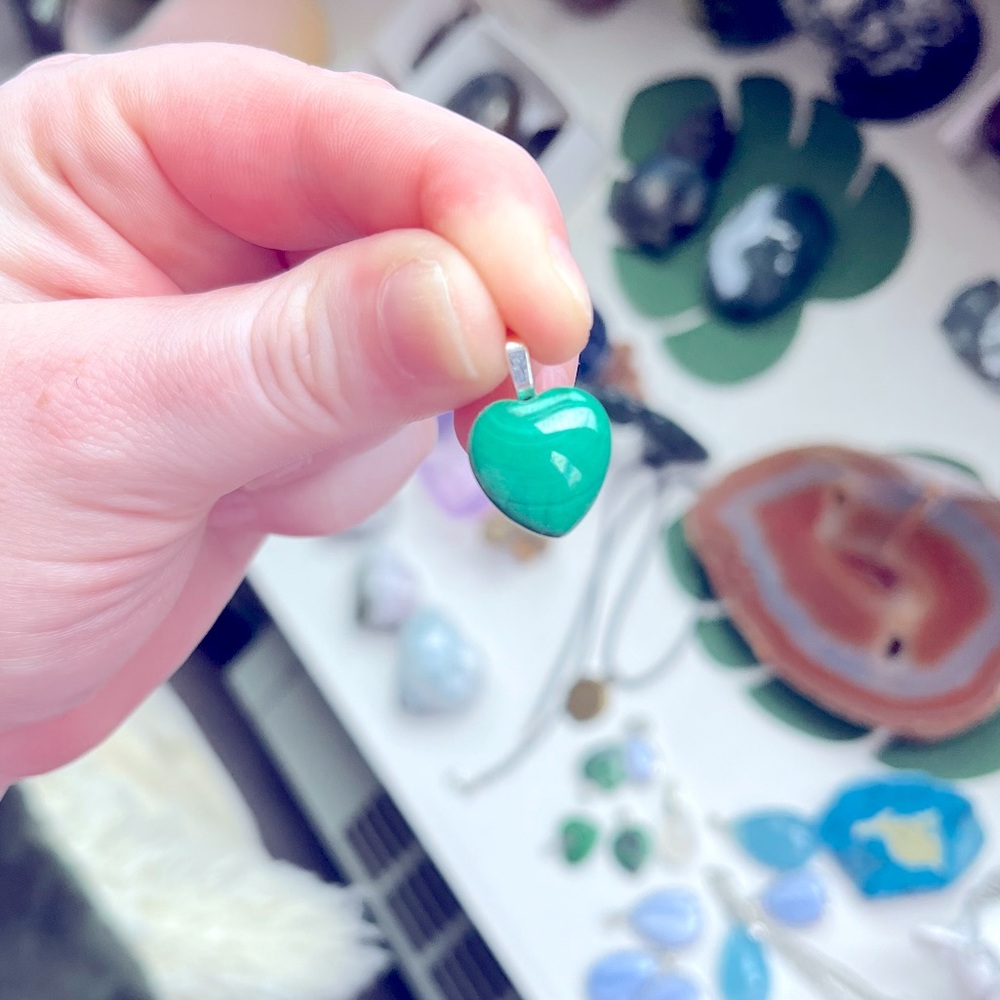 Beautiful rare malachite heart crystal pendant necklaces